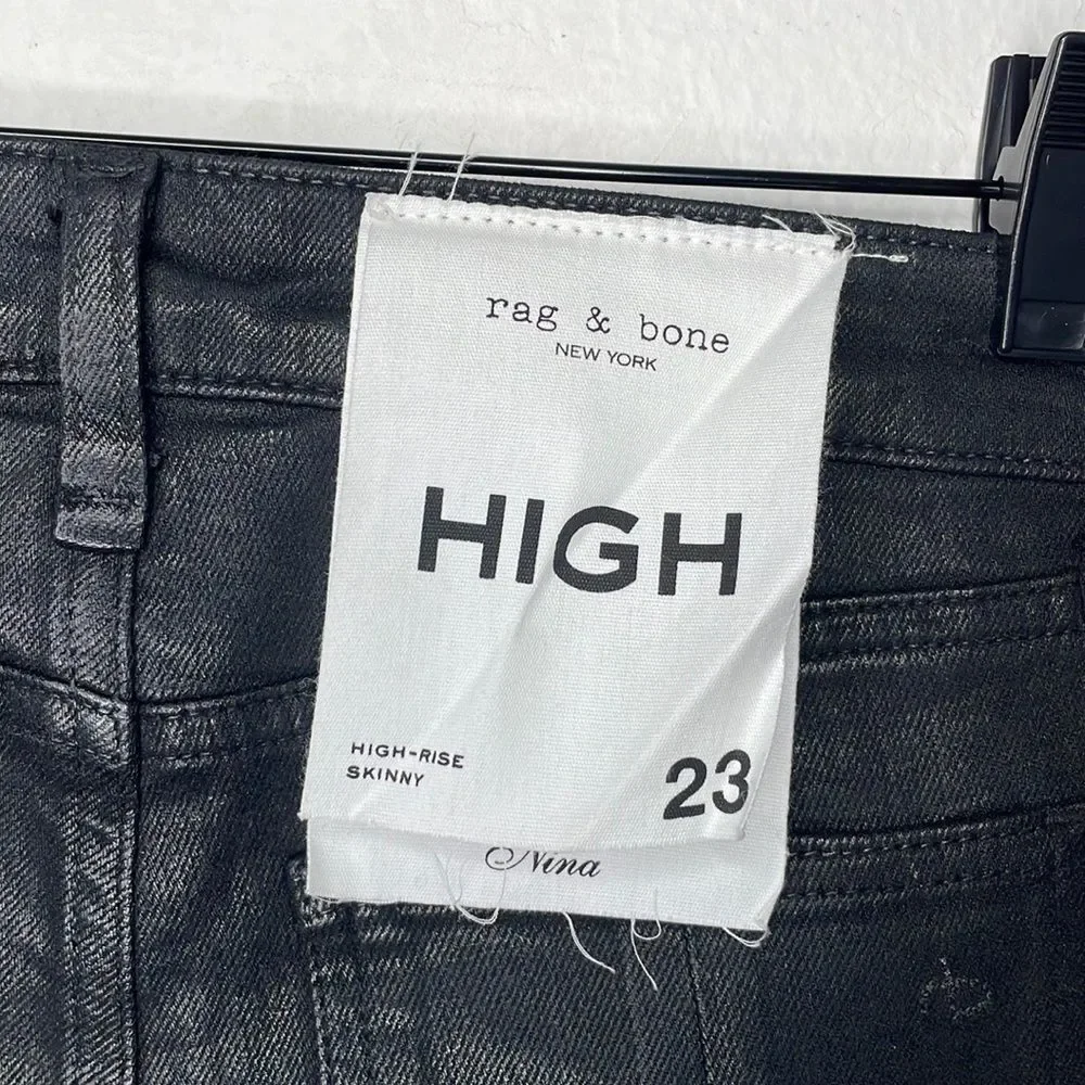 rag & bone Womens Size 23 Nina High Waist Coated Ankle Skinny Jeans Black